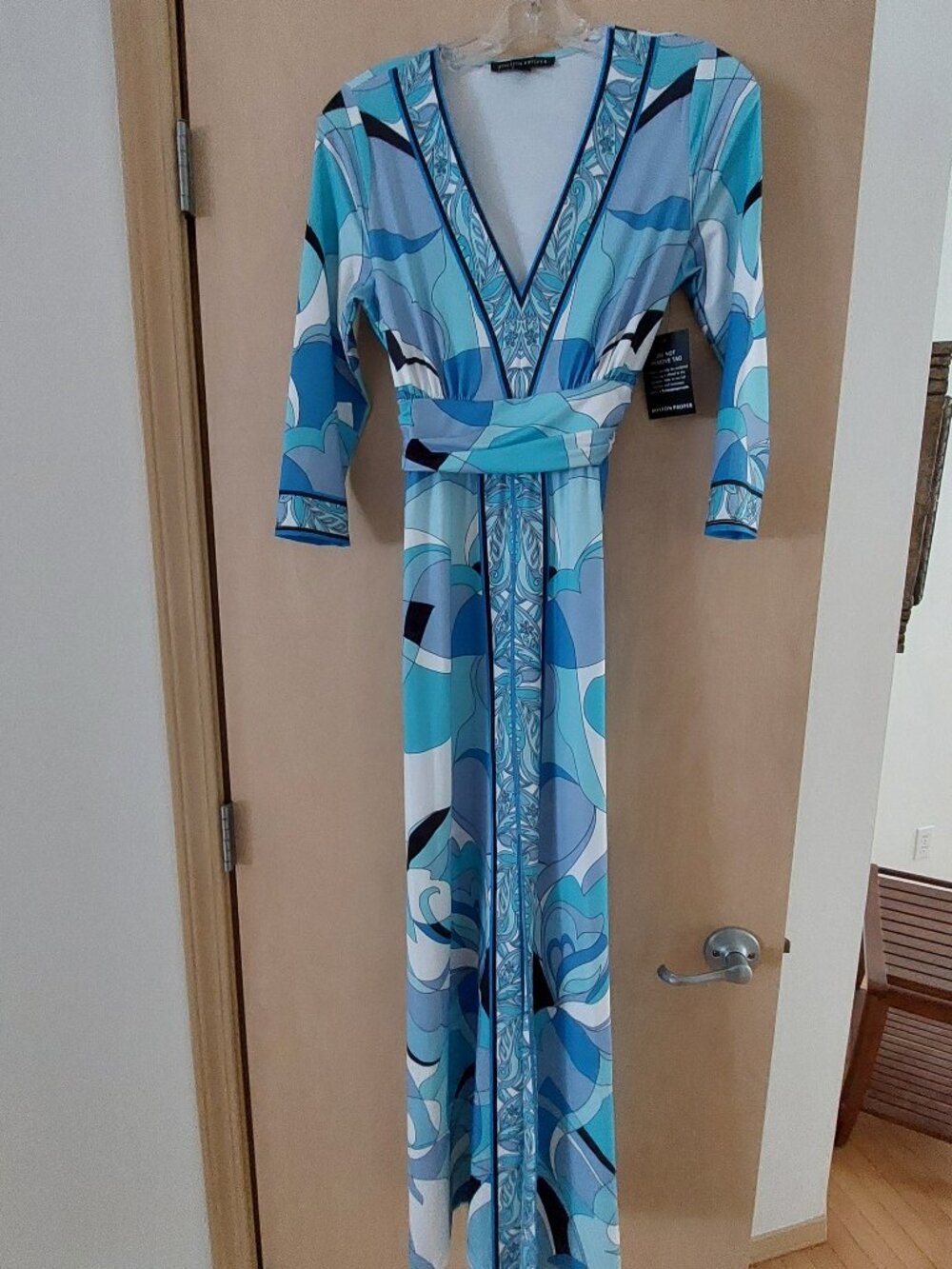 NWT Boston Proper Ocean Print Center Slit Maxi Dress Size XS V-Neck